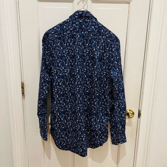 Paul Smith Current Blue White Floral AOP Cotton Mens Button Front Size 16.5 - Picture 9 of 16